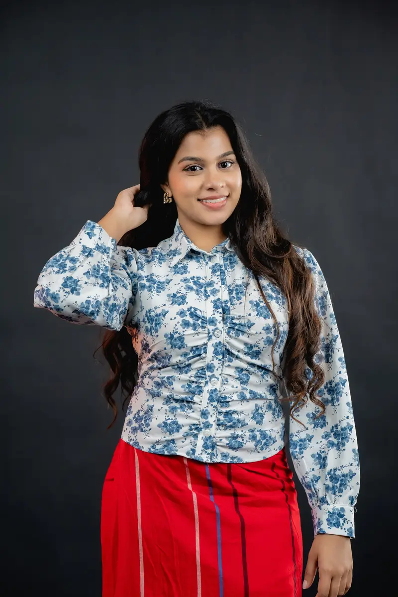 Porcelain Floral Ruched Blouse